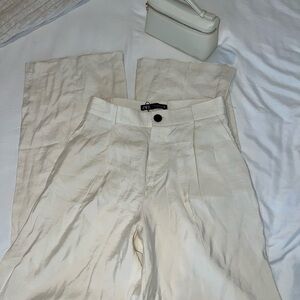 Zara cream Linen wide leg Pants,